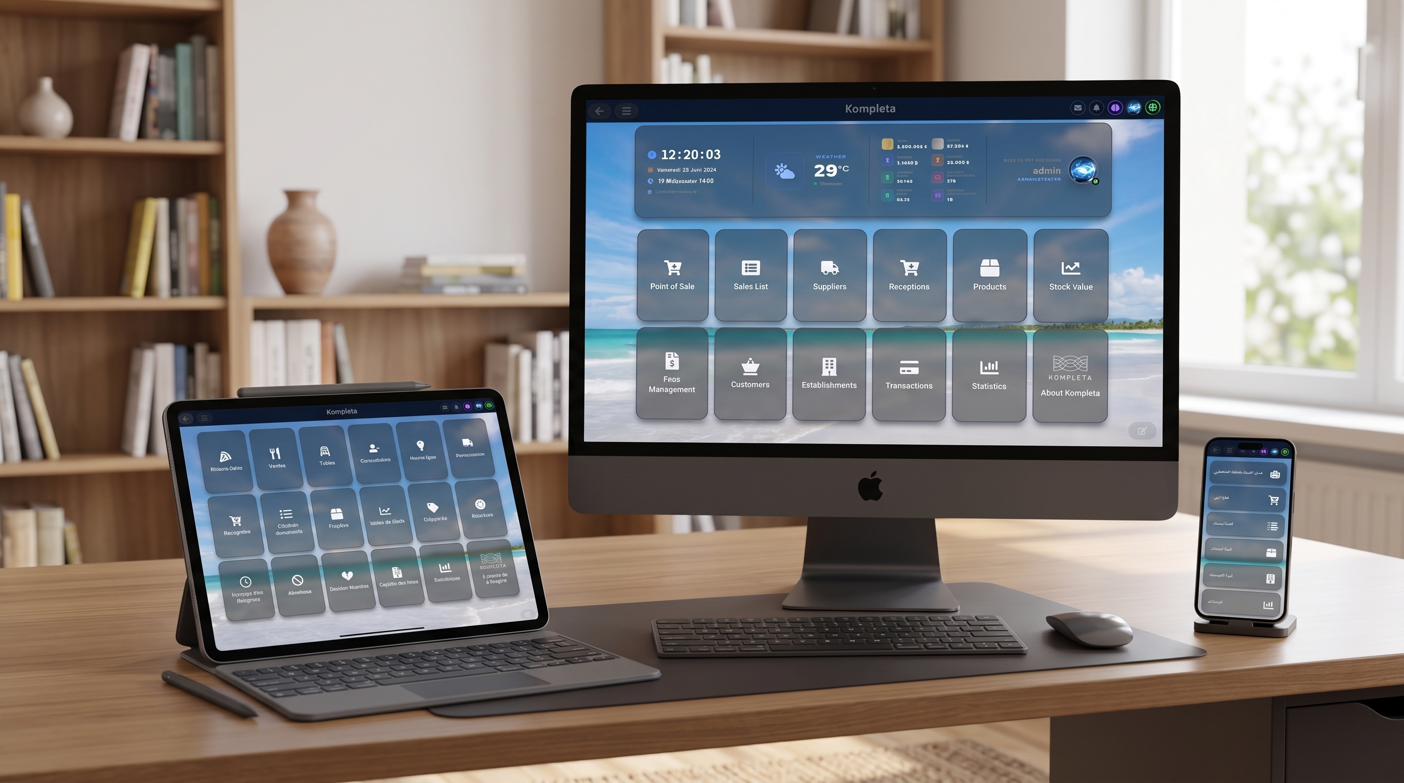 Kompleta running on Desktop, Tablet, and Mobile